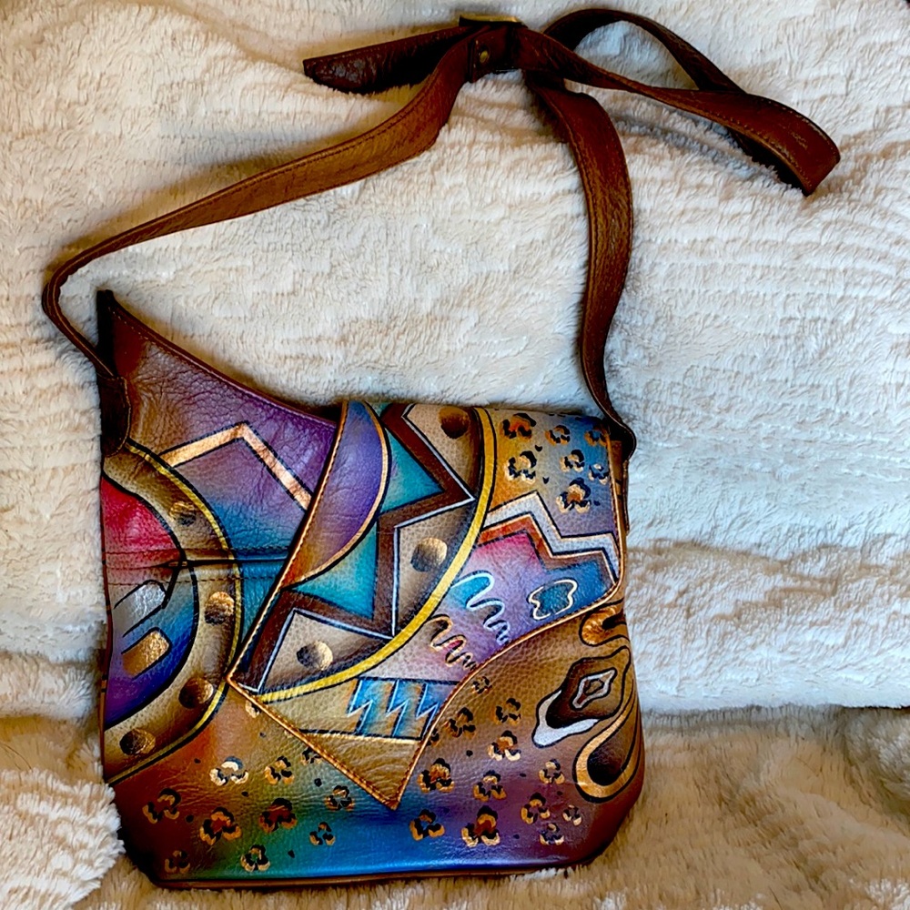 Sova hand painted crossbody leather purse. Leopard